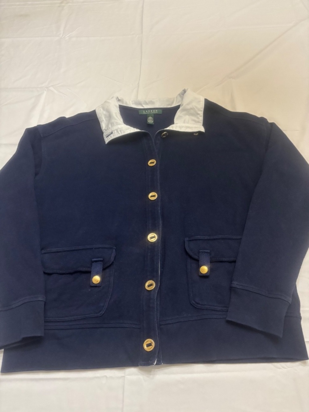 Lauren Ralph Lauren Vintage Navy Blue Cardigan Women Size Large Preppy